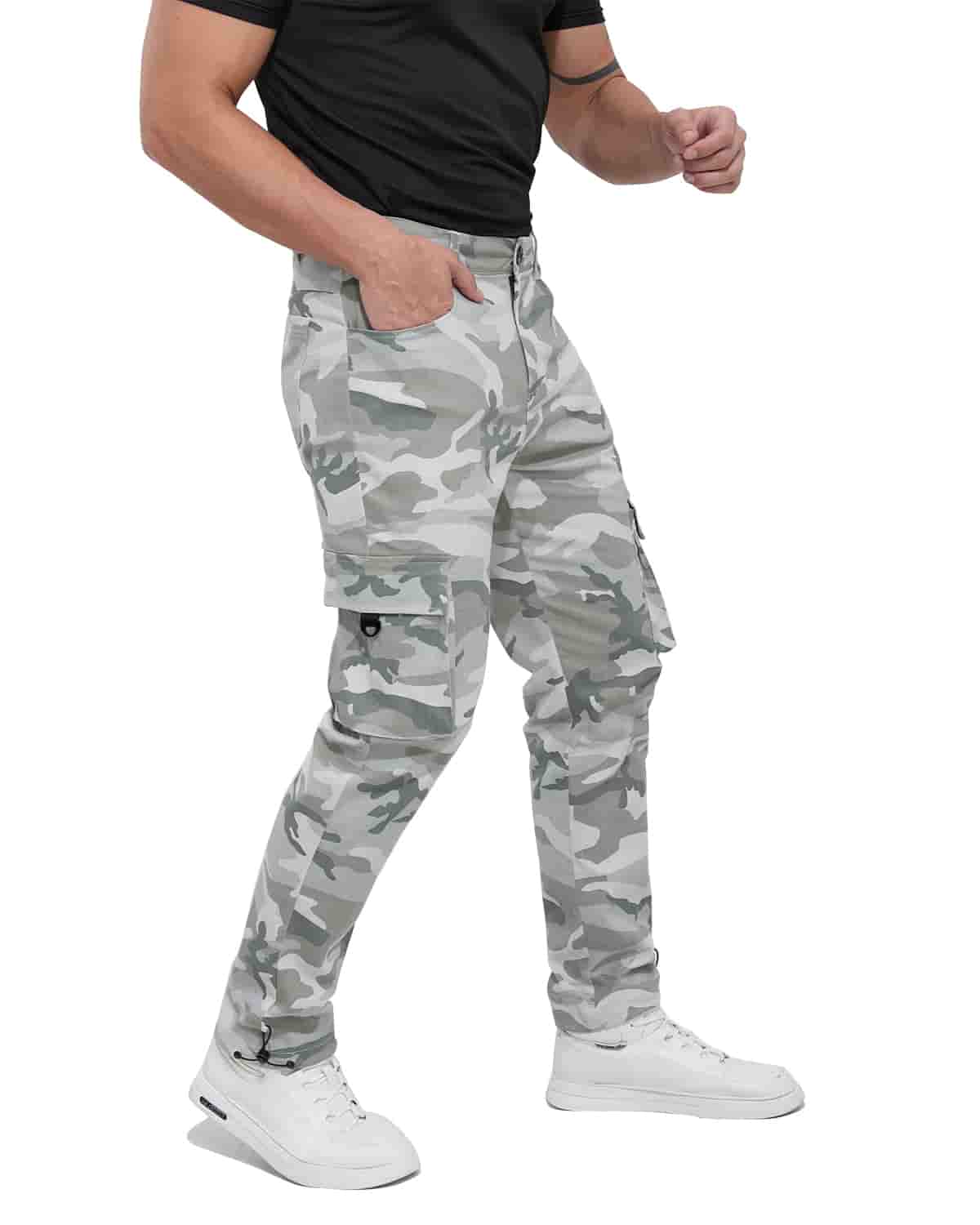 ALLELMS Mens Straight-Fit Stretch Black Cargo Pant with Multi Pockets