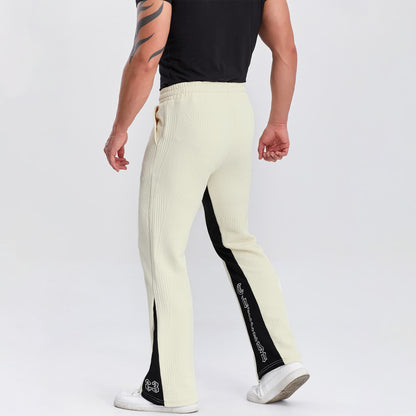 drawstring waistband patchwork sweatpants men wide bottom embroidered letters