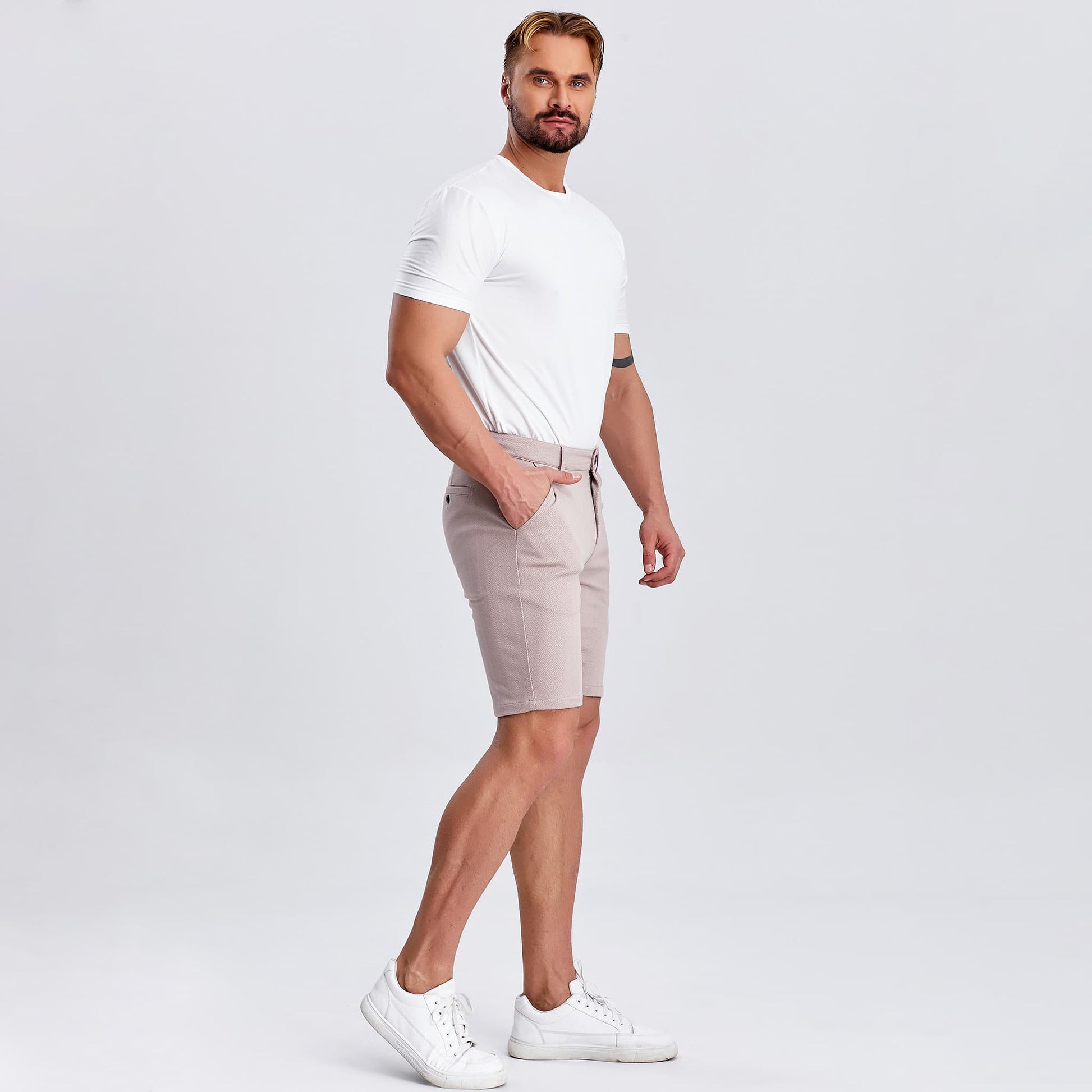 pink mens shorts stretch waist slim fit
