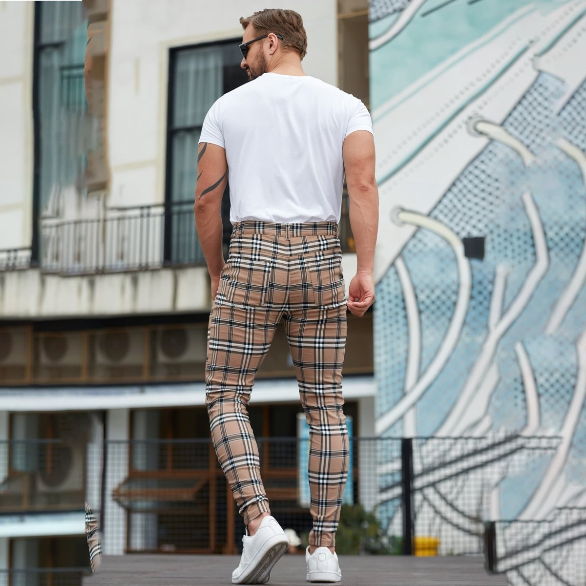 brown plaid golf pants for men slim fit stretchy