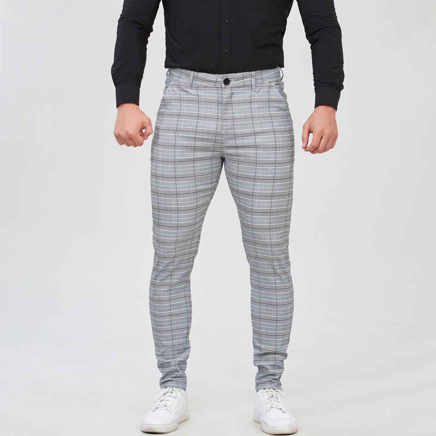 grey plaid pants for men slim fit stretchy