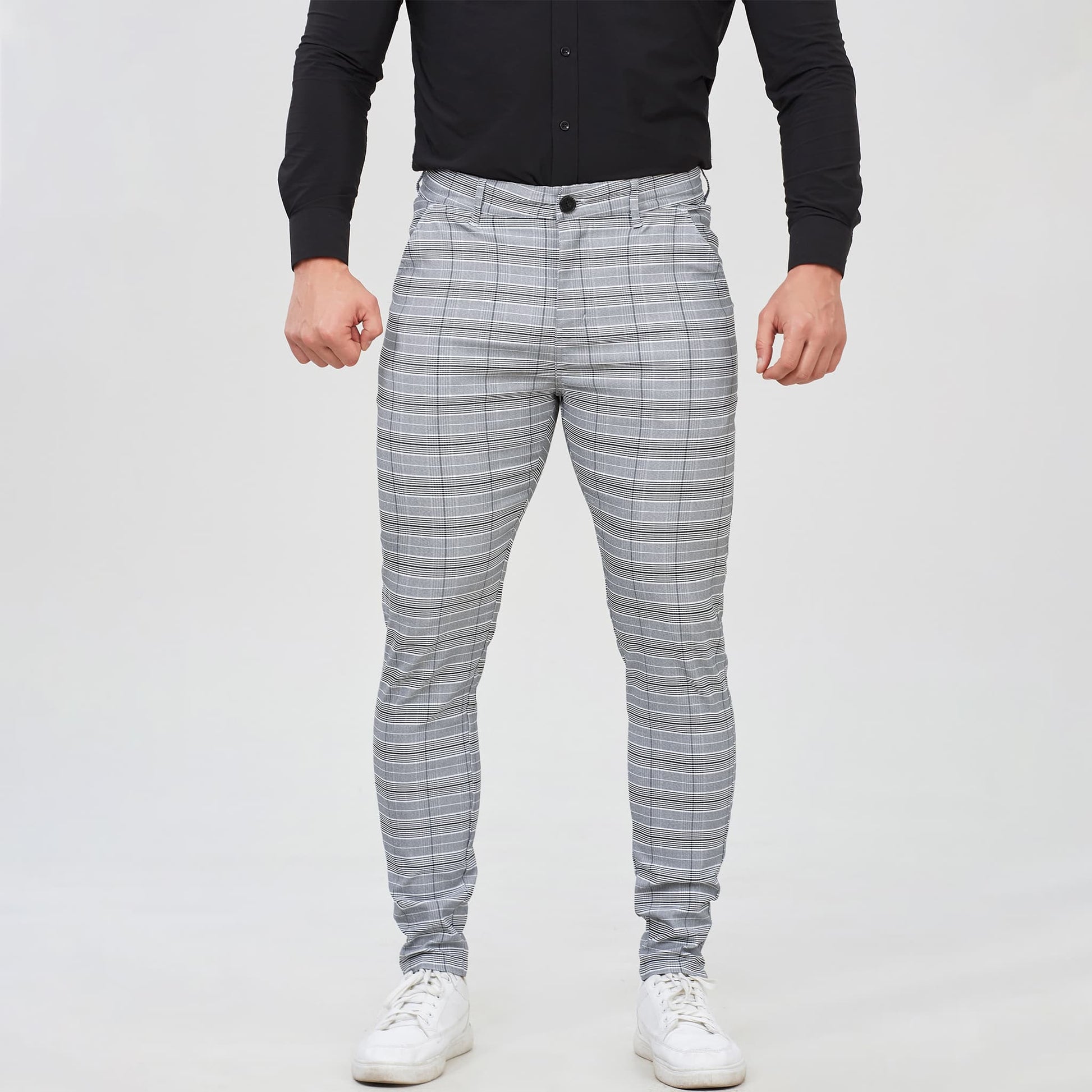 grey plaid pants for men slim fit stretchy