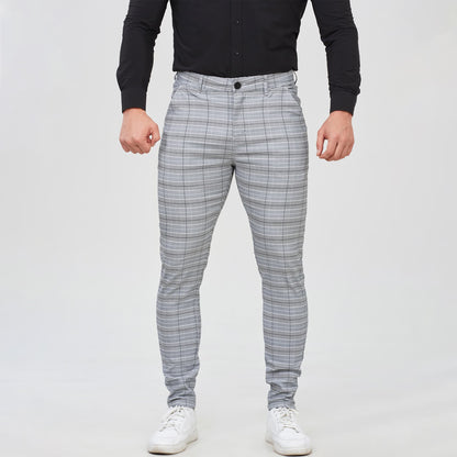 grey plaid pants for men slim fit stretchy