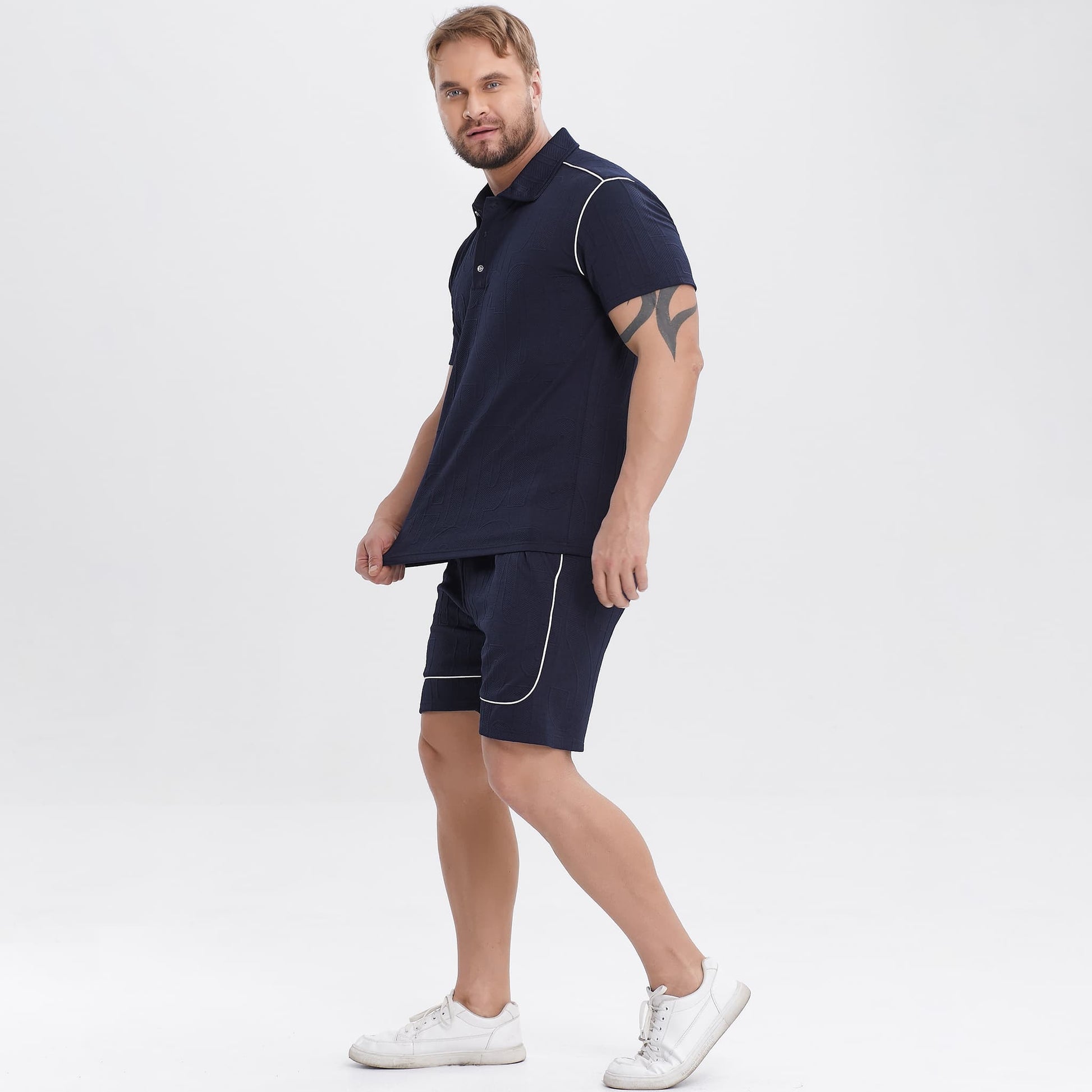navy blue polo tracksuit men stretchy