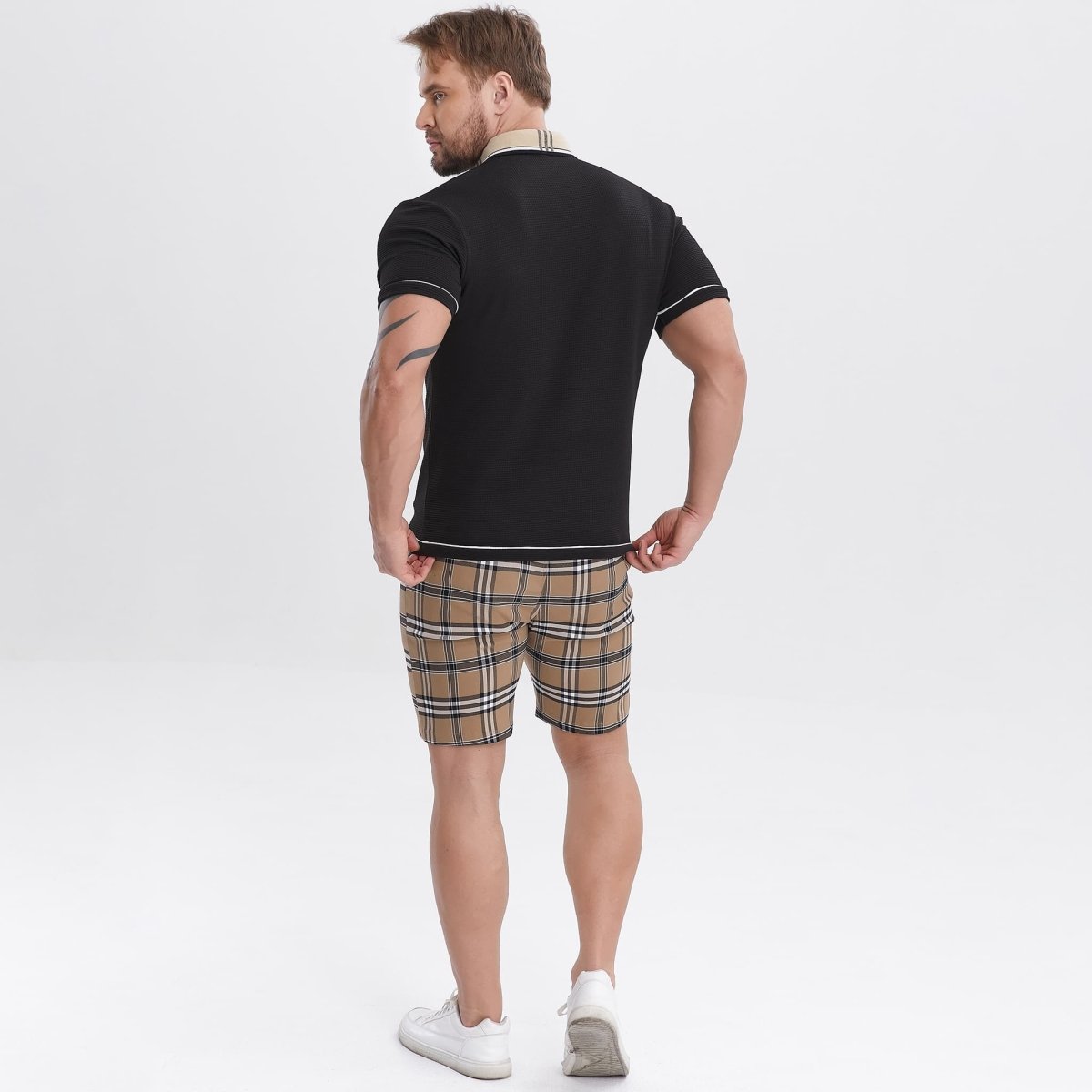 polo tshirts shirts for men slim fit black waffle stretchy