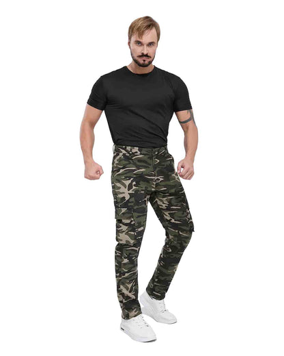 ALLELMS Mens Straight-Fit Stretch Green Camo Cargo Pant with Multi Pockets