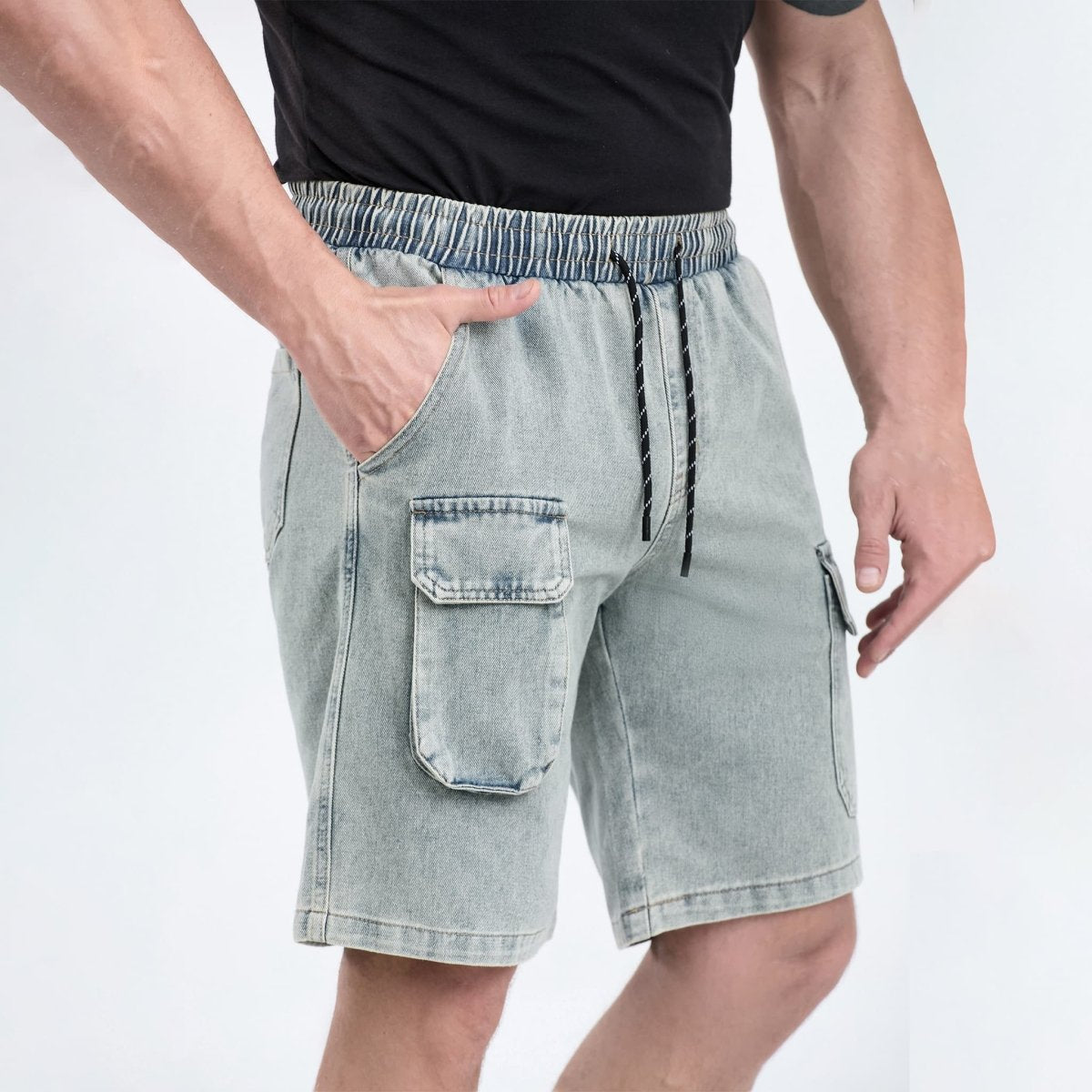short jeans for men drawstring waist