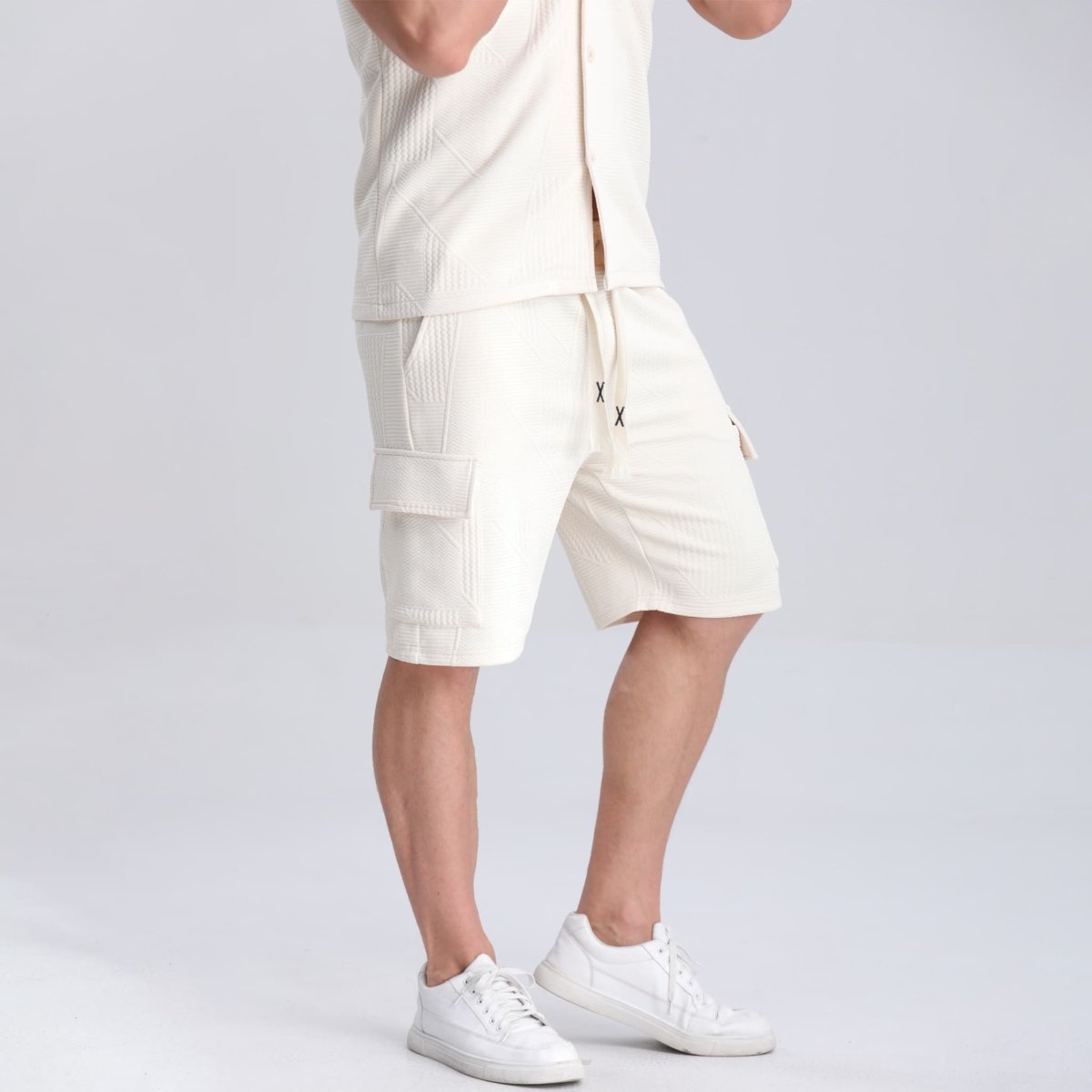 knitted jacquard shorts men casual beige shorts drawstring
