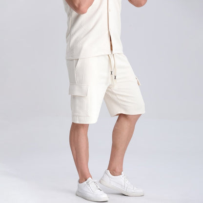 knitted jacquard shorts men casual beige shorts drawstring