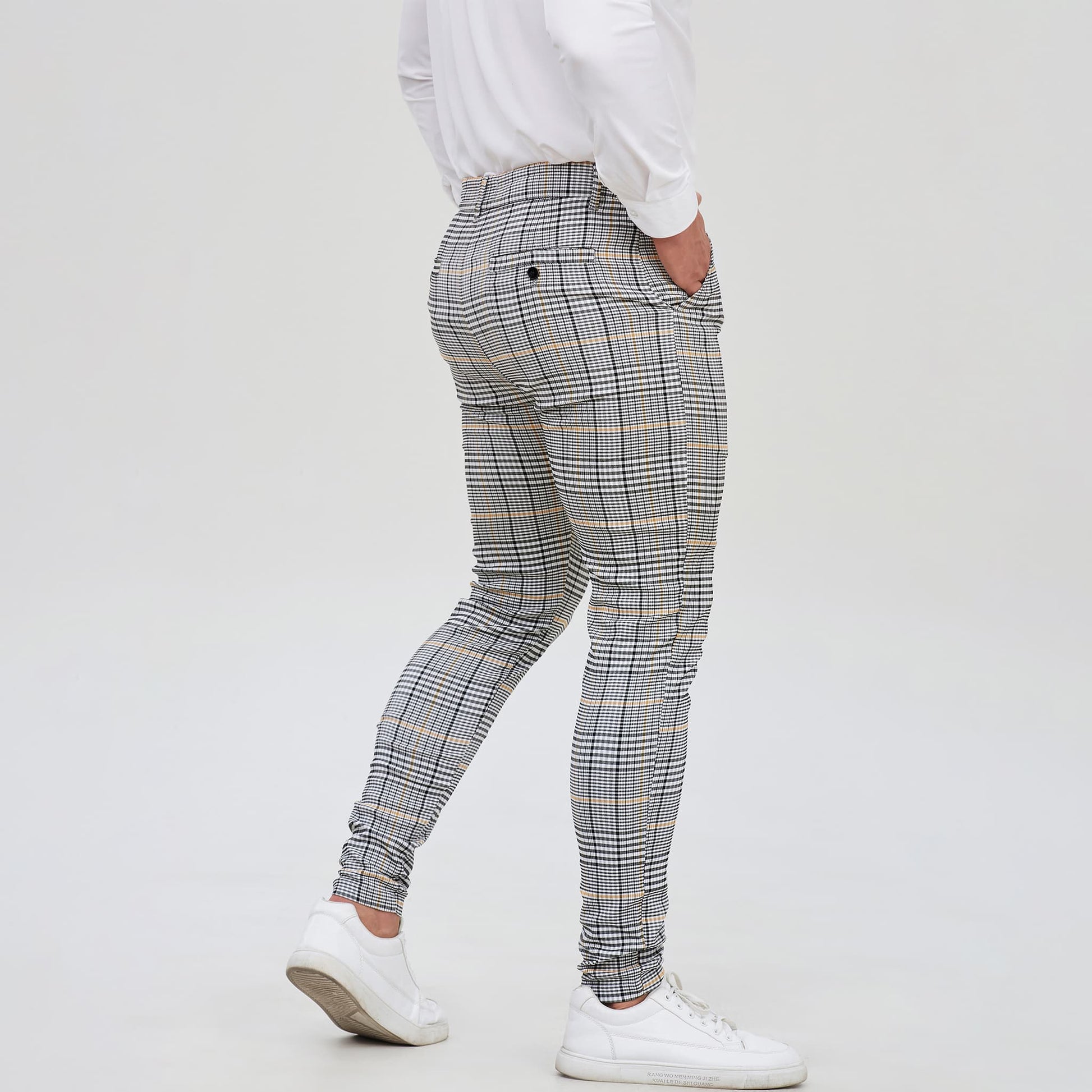 Mens Grey Chinos Slim Fit Stretch Flat-Front Skinny Plaid Dress Pants ALLELMS Mens Grey Chinos Slim Fit Stretch Flat-Front Skinny Plaid Dress Pants ALLELMS