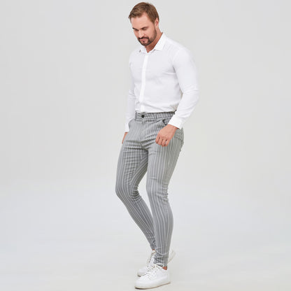 grey striped slim chinos pants men stretchy