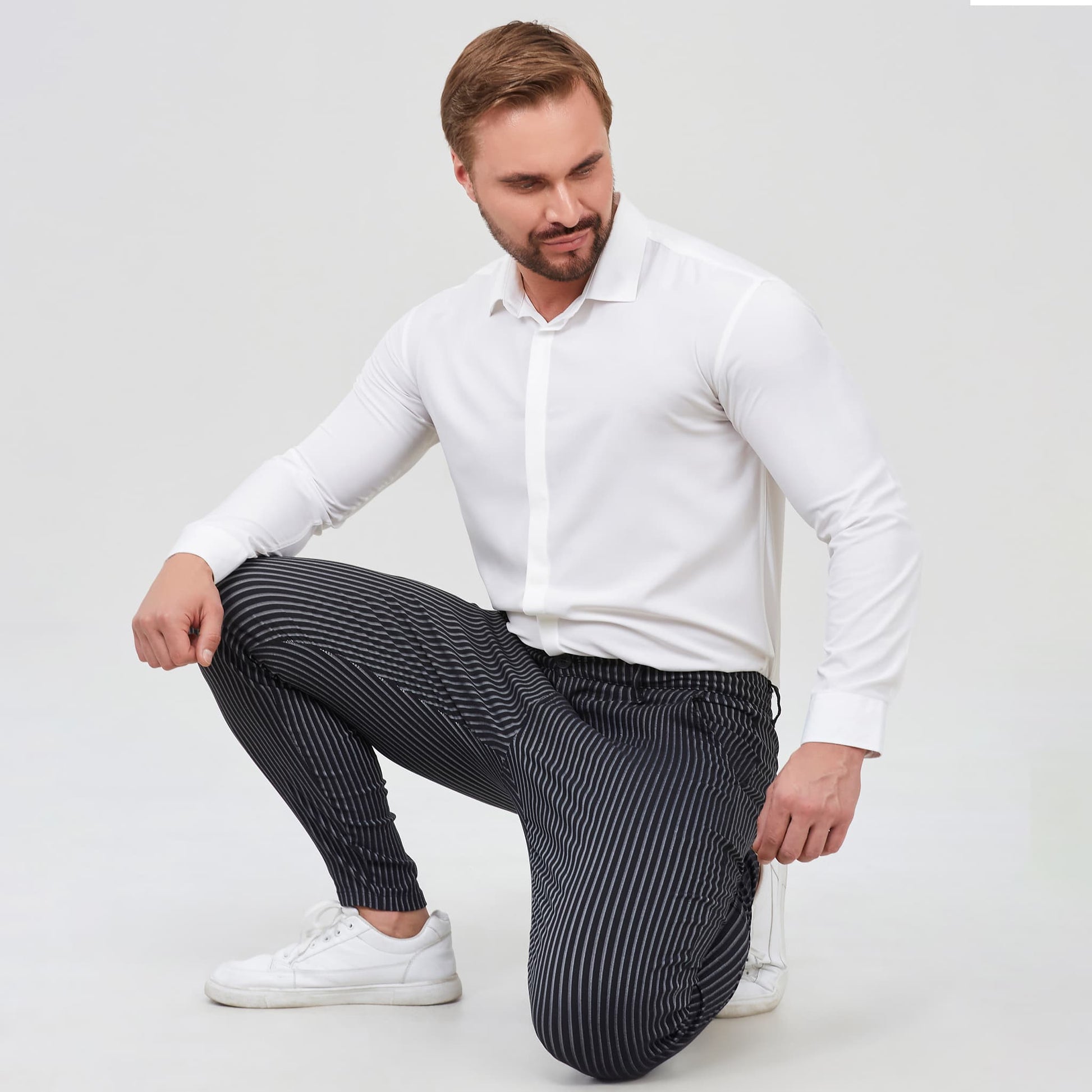 slim fit black dress pin striped pants men stretchy