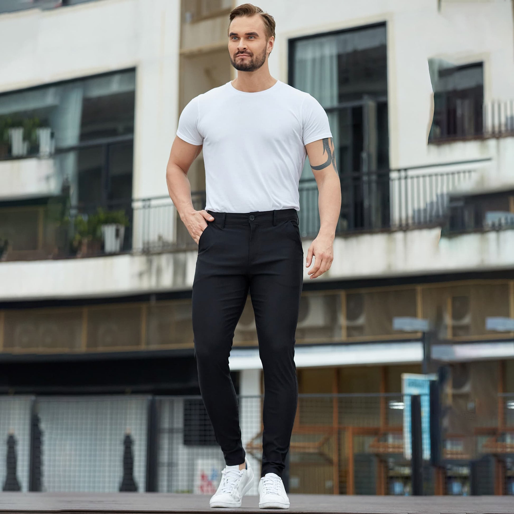 Mens Formal Slim Fit Stretch Chinos Black Pants for Business ALLELMS Mens Formal Slim Fit Stretch Chinos Black Pants for Business ALLELMS