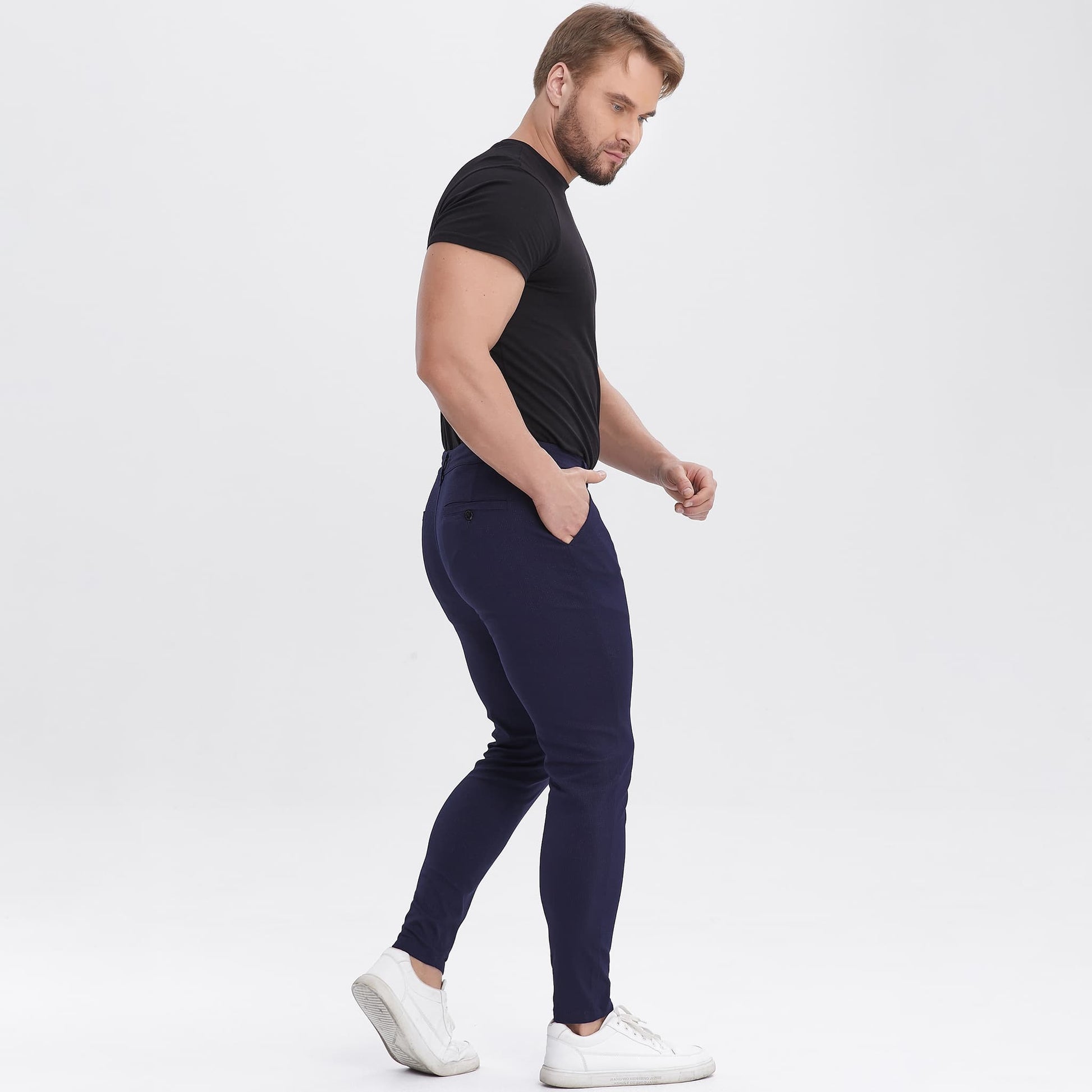 navy blue slim fit chino pants for men