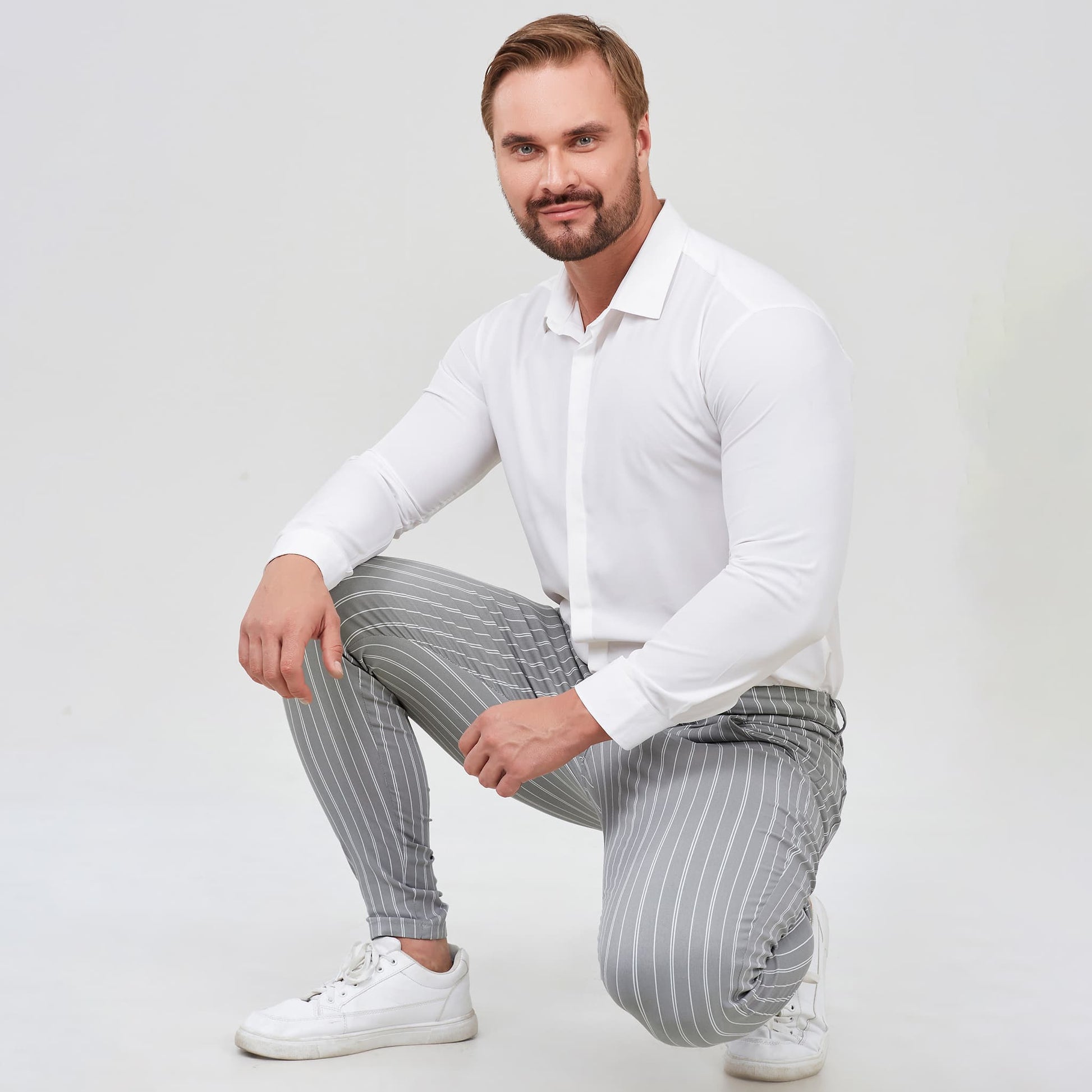slim fit grey striped dress pants men stretchy
