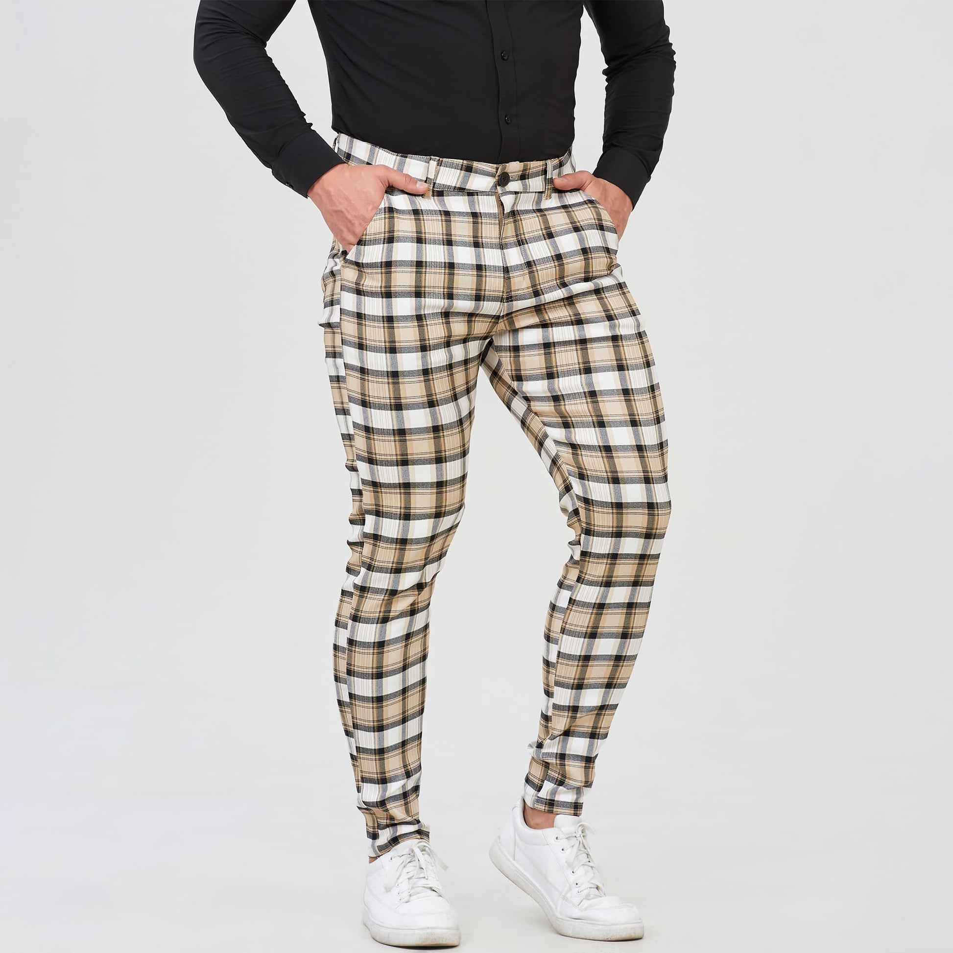 yellow plaid slim fit mens dress pants