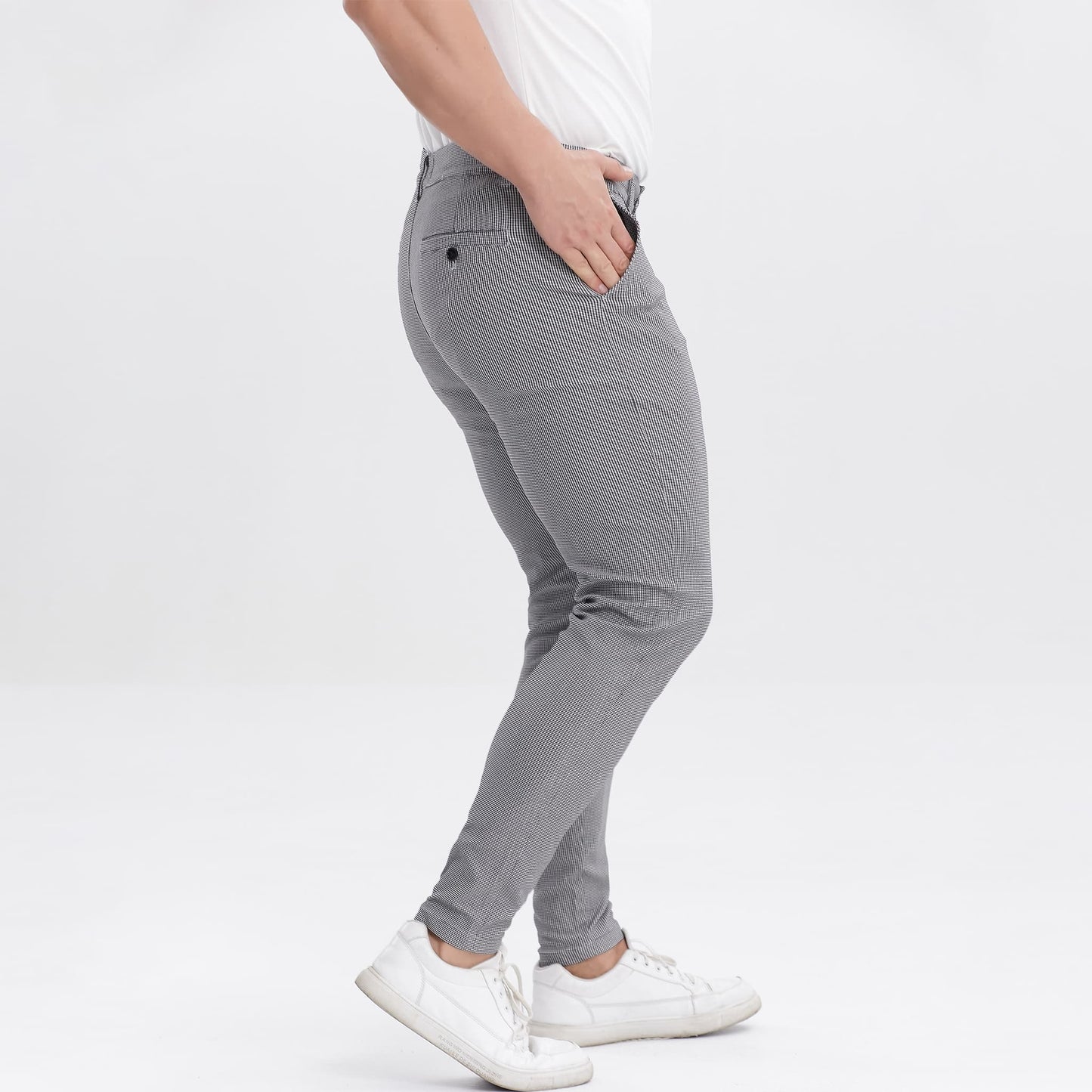 grey houndstooth slim fit stretch dress pants for men