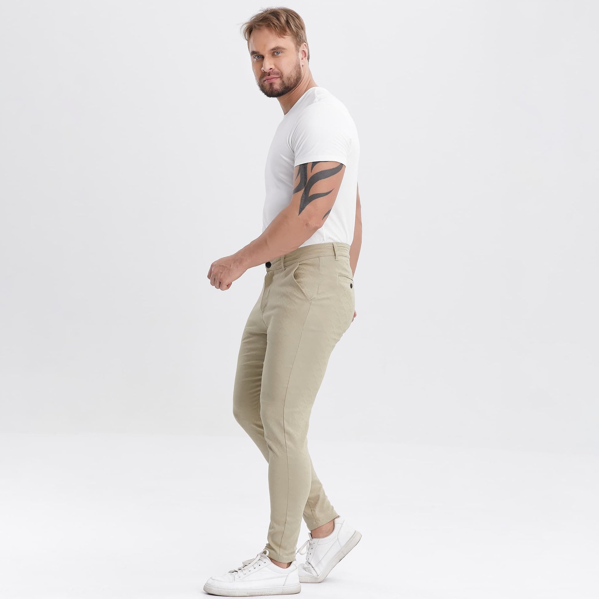 alphabet pattern slim golf men pants stretchy