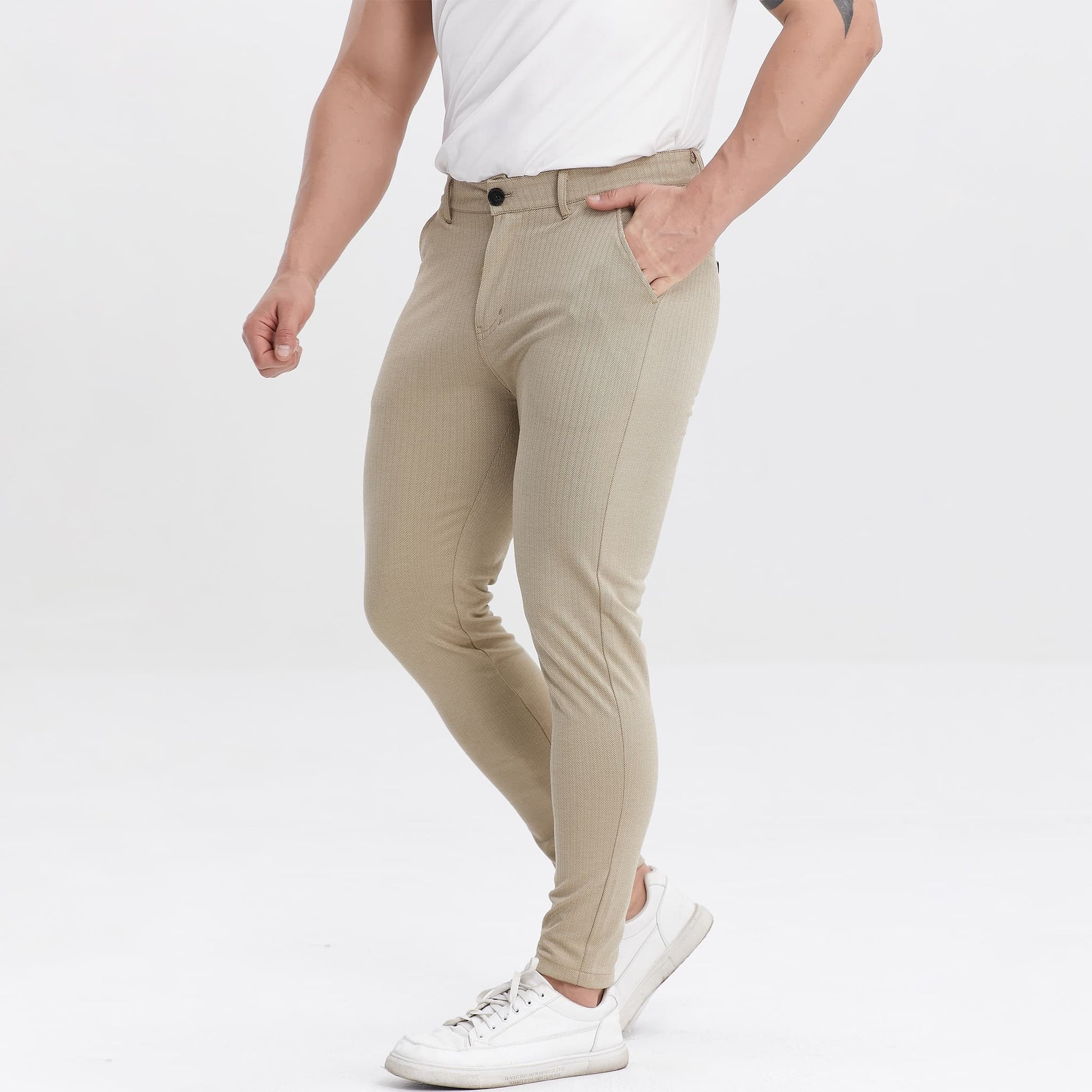 khaki slim tapered pants men stretchy