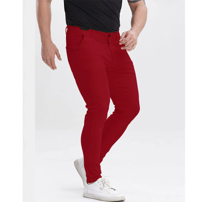 Men's Slim Fit Stretch Chinos - Burgundy Pleated Business Casual Pants