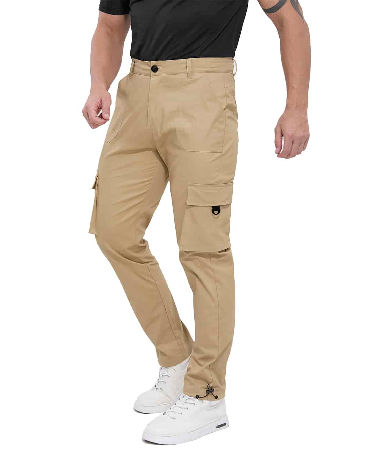 ALLELMS Mens Straight-Fit Stretch Khaki Cargo Pant with Multi Pockets