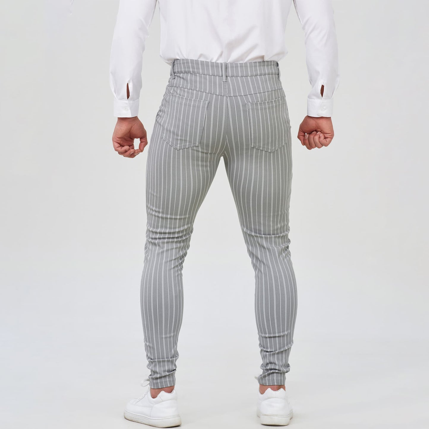 grey striped stretch dress pants men slim fit