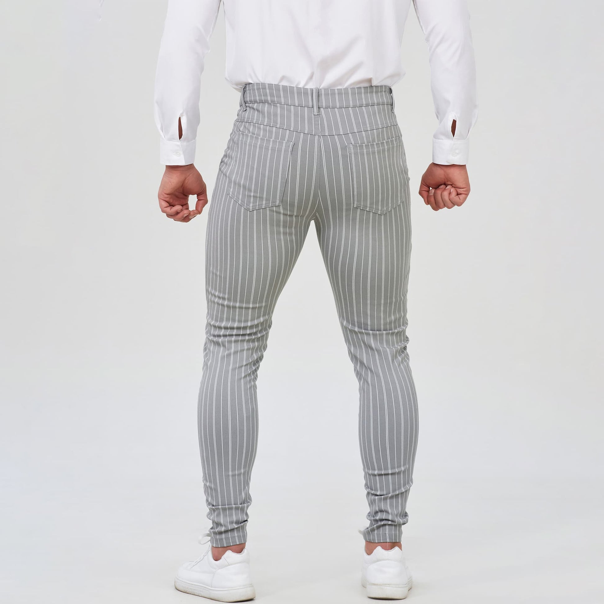 grey striped stretch dress pants men slim fit