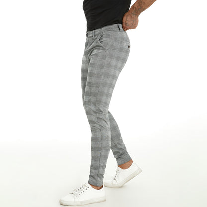 grey checkered stretch pants for men slim fit