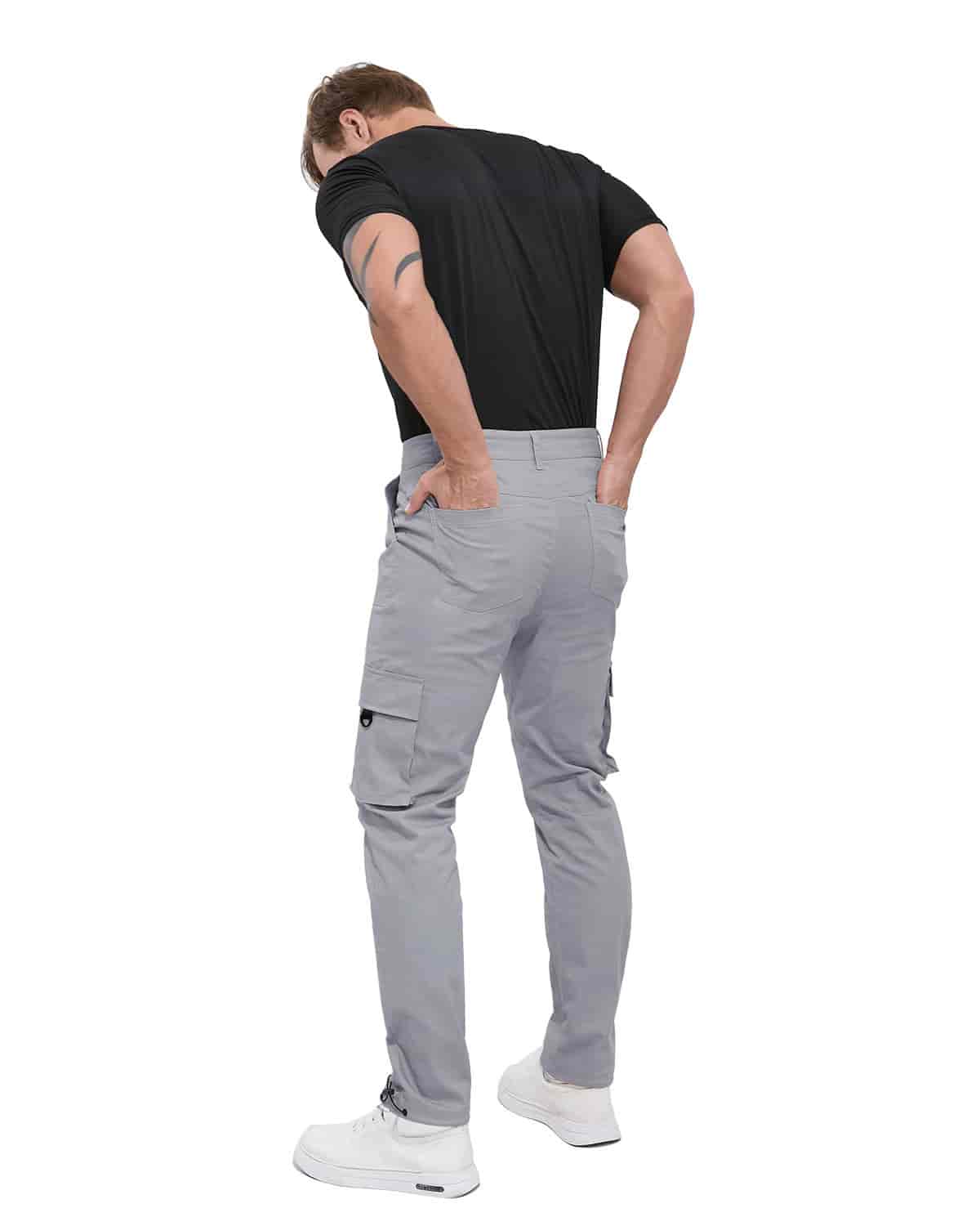 ALLELMS Mens Straight-Fit Stretch Grey Cargo Pant with Multi Pockets