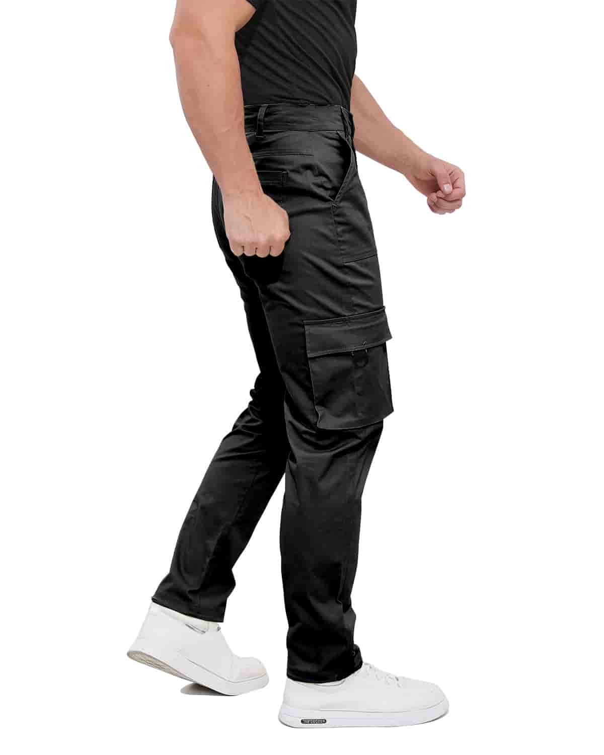 ALLELMS Mens Straight-Fit Stretch Black Cargo Pant with Multi Pockets