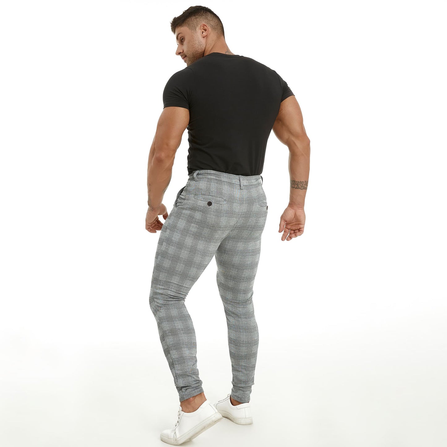 grey plaid stretchy golf pants for men slim fit 