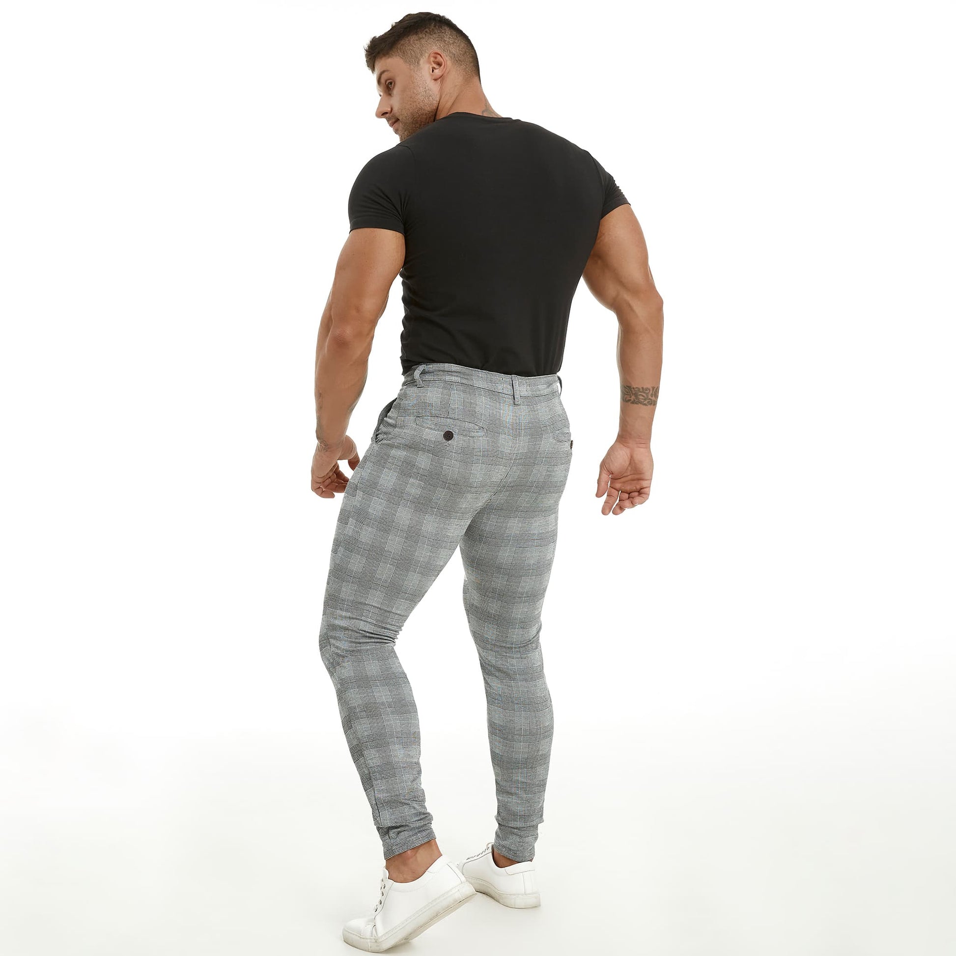 grey plaid stretchy golf pants for men slim fit 