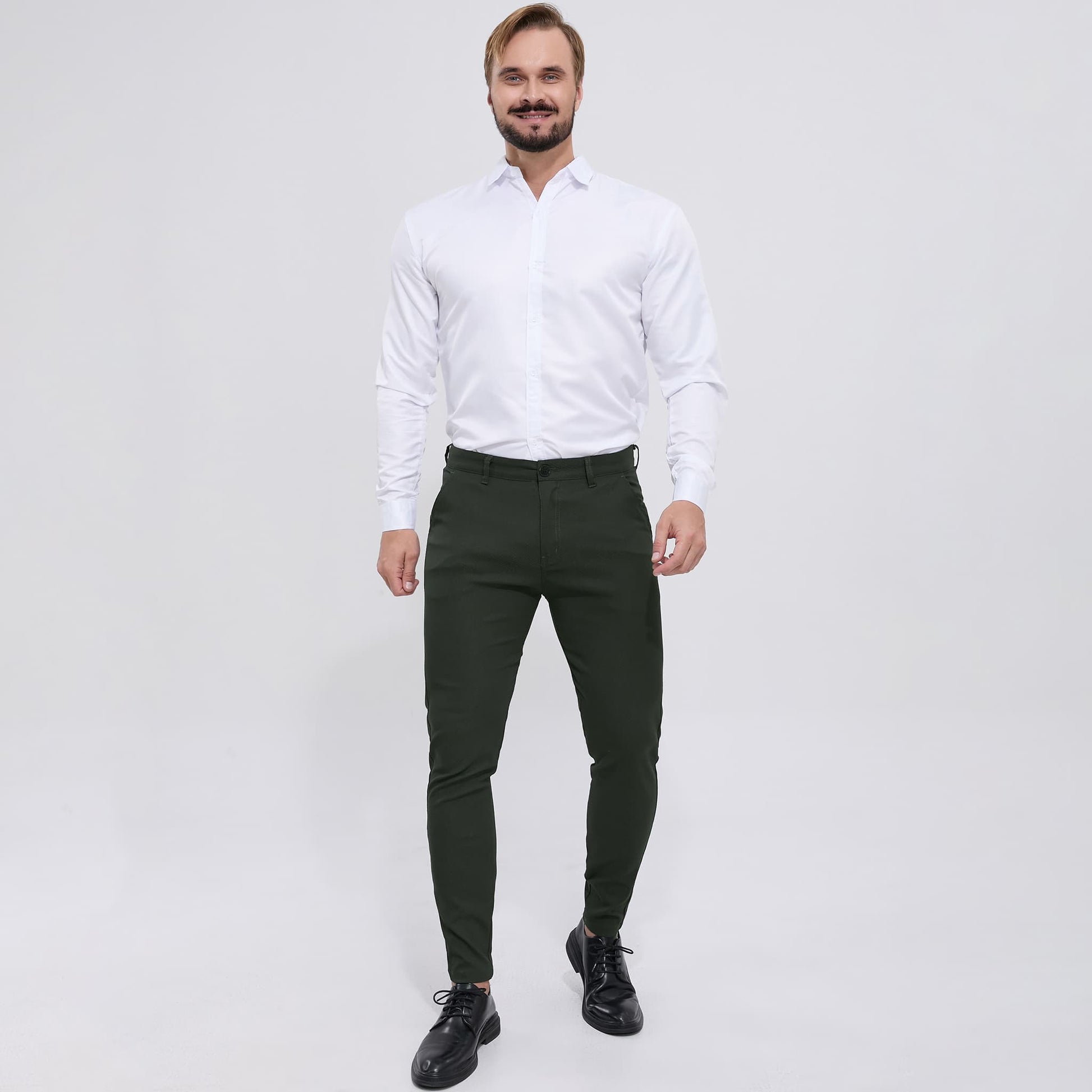 dark green slim fit stretchy pants for men