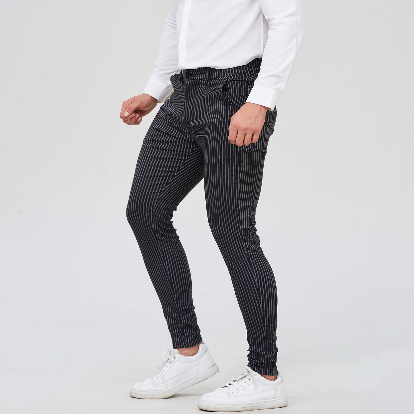 black striped suit pants for men slim fit stretchy