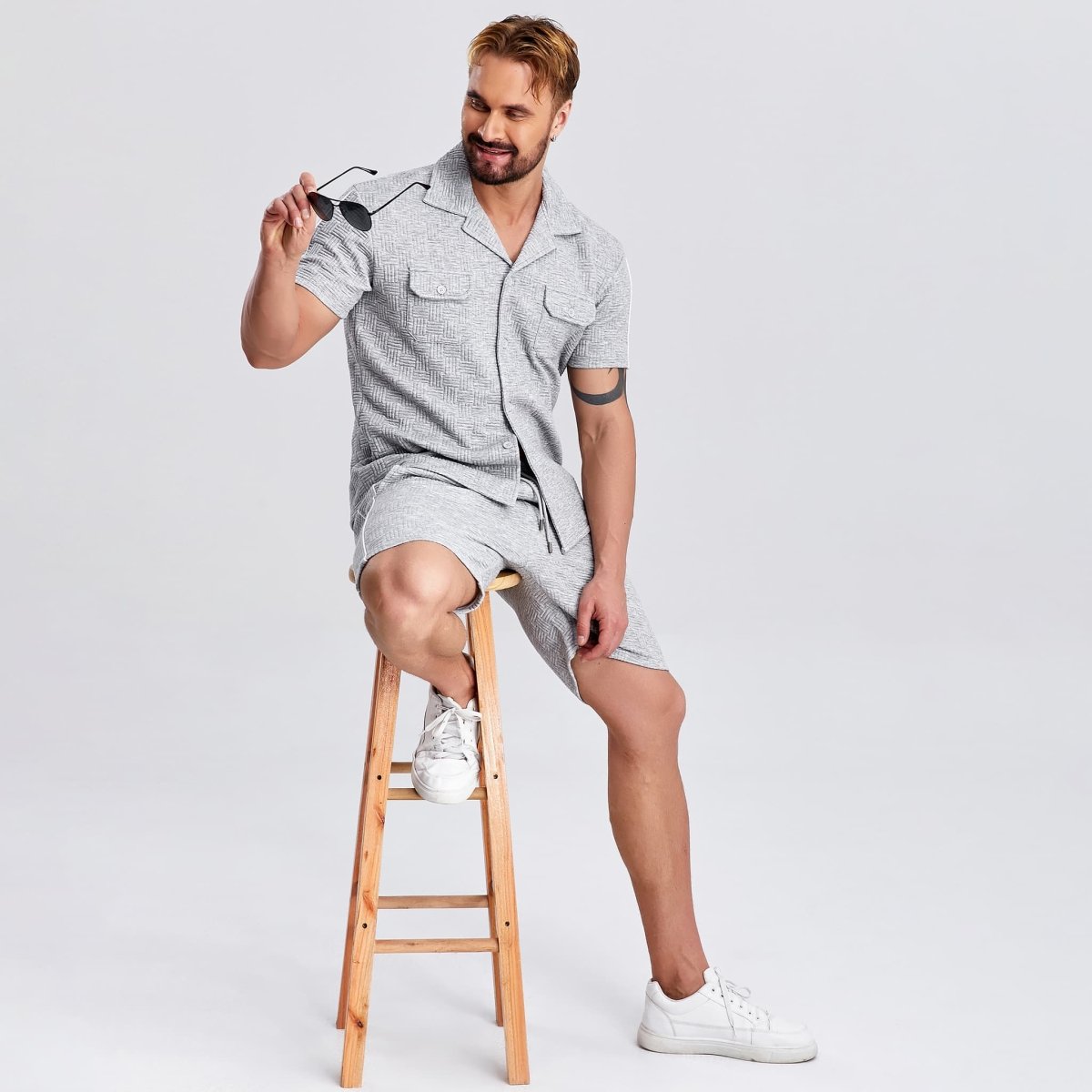 button down summer mens outfits drawstring