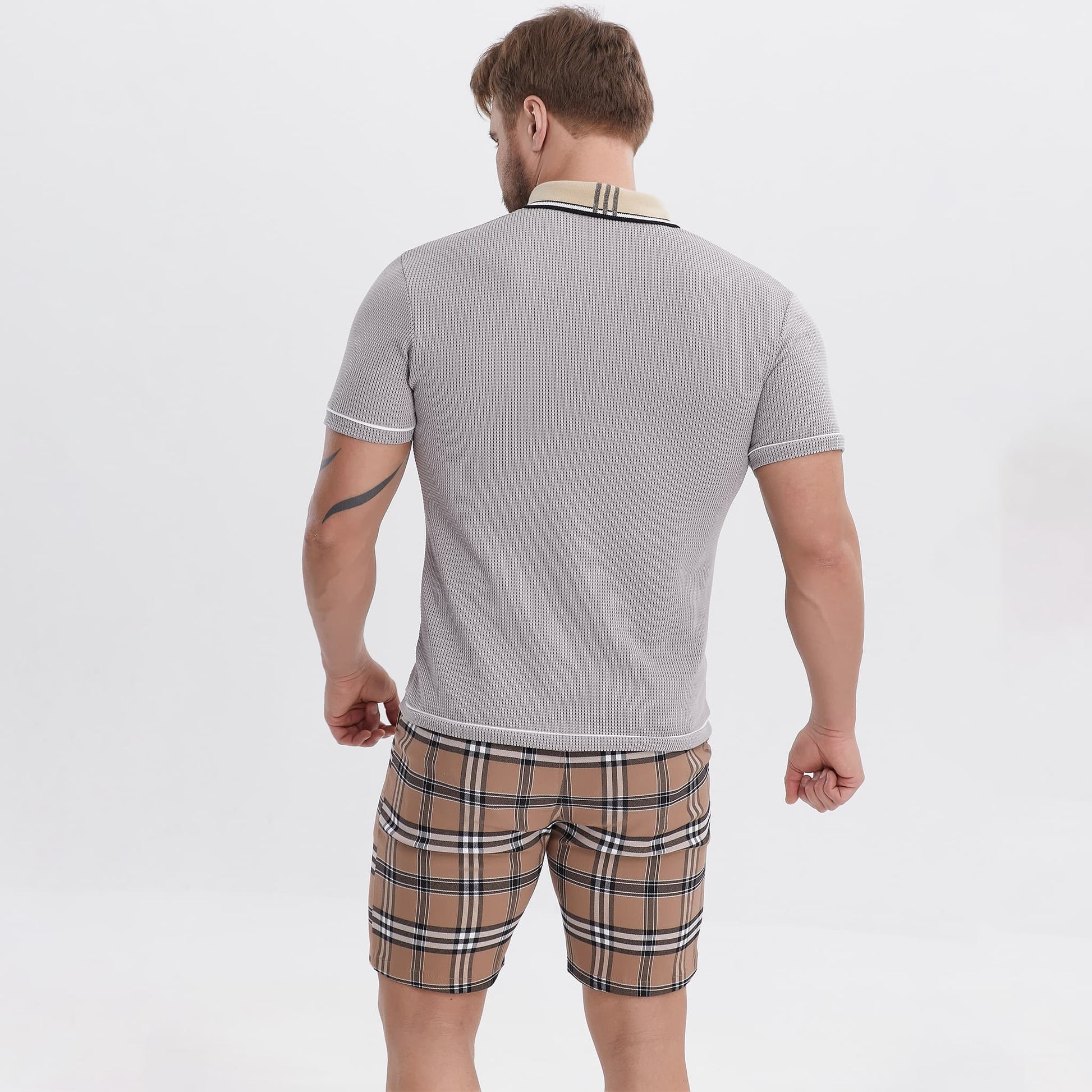 waffle summer polo grey shirts for men slim fit