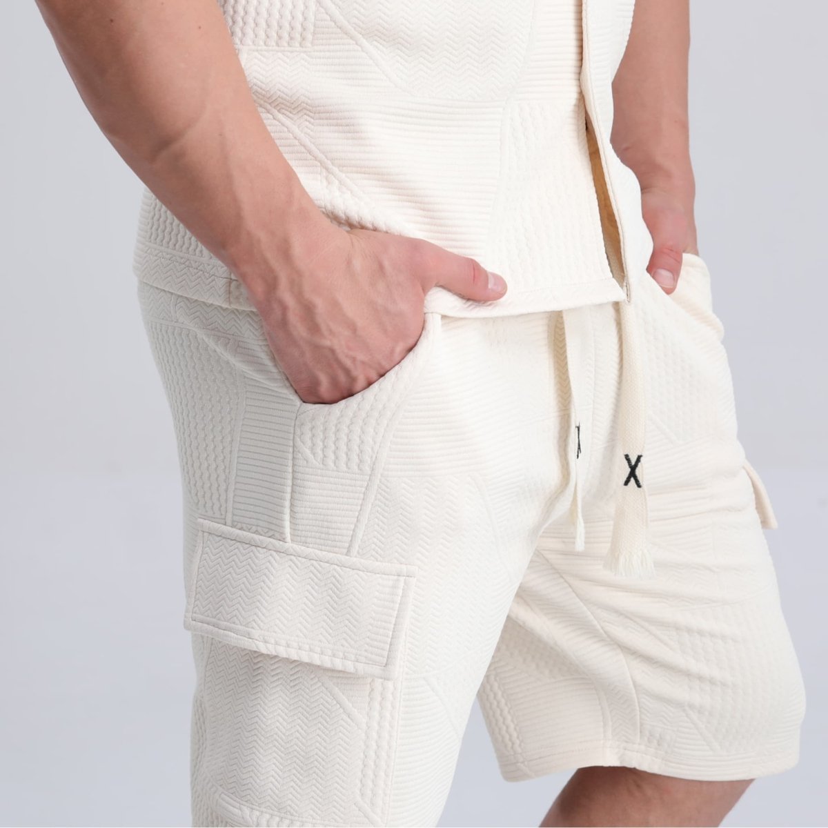 knitted jacquard summer beige shorts for men drawstring
