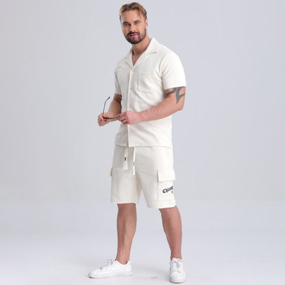 knitted jacquard summer beige shorts men drawstring