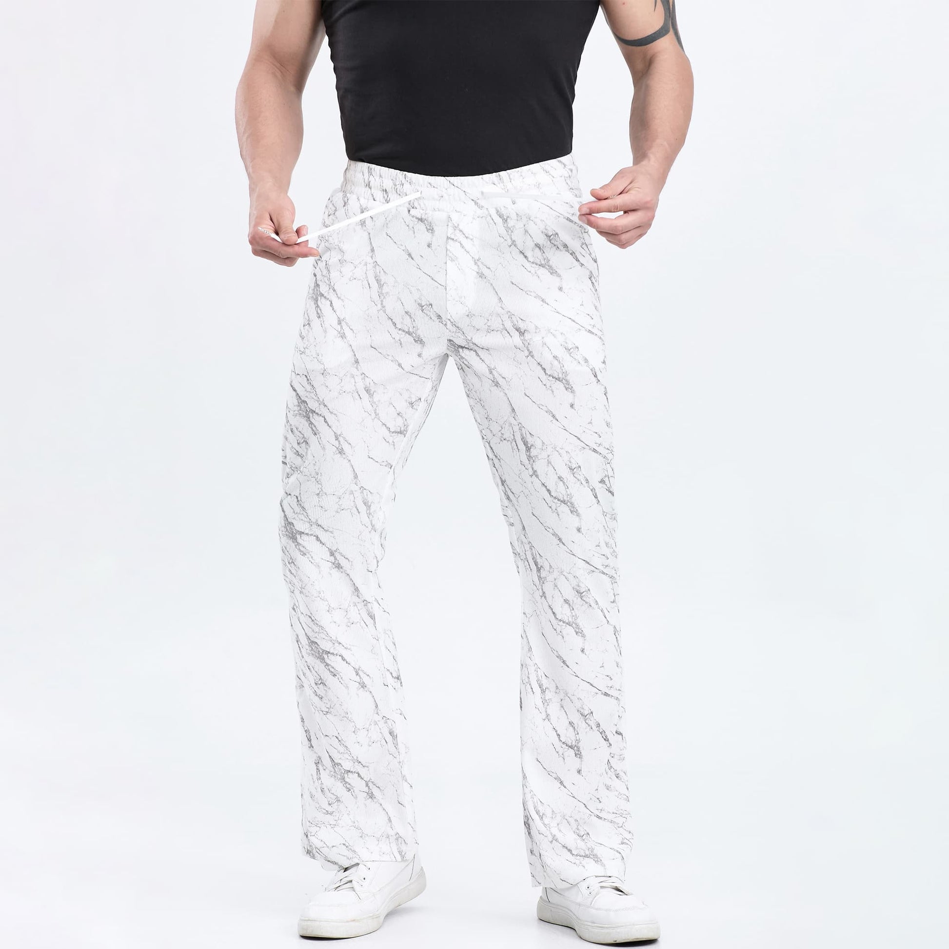 white camouflage sweatpants for men open bottom drawstring waistband