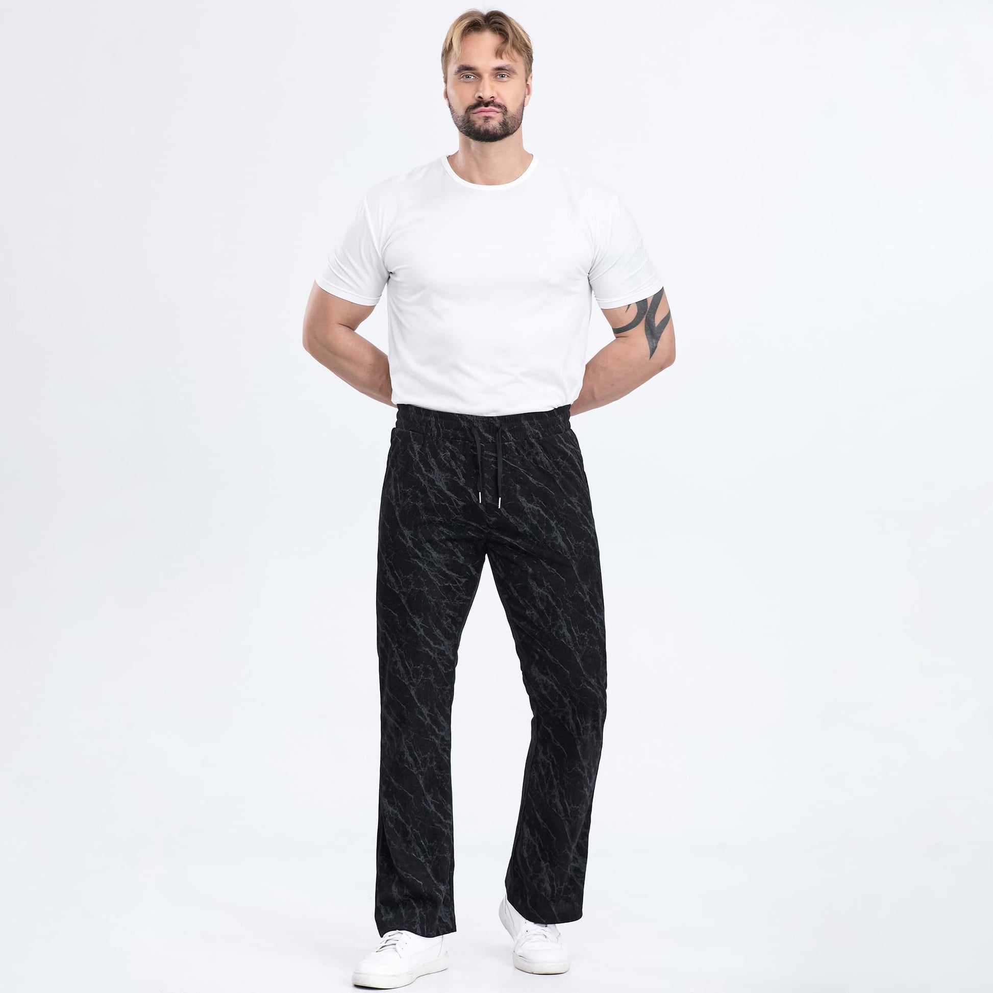 camouflage pattern sweatpants for men wide leg drawstring waistband