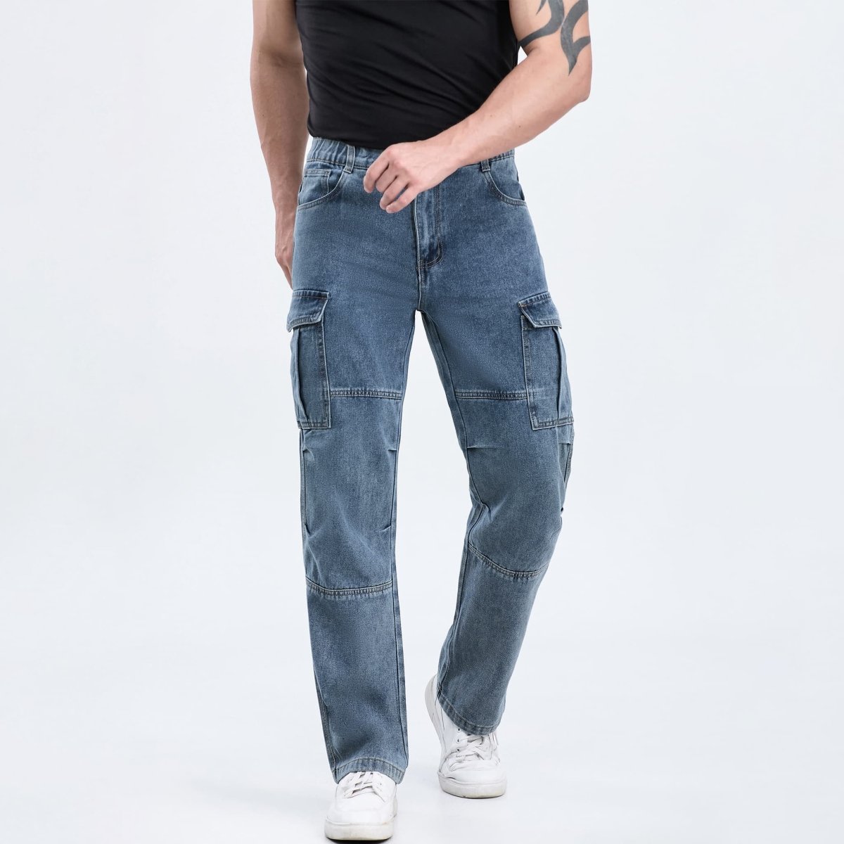 tactical jeans for men straight fit button closure