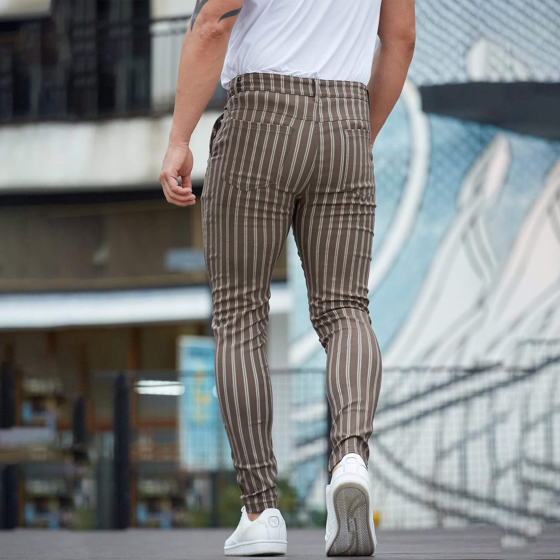 tan striped dress slacks for men slim fit stretchy