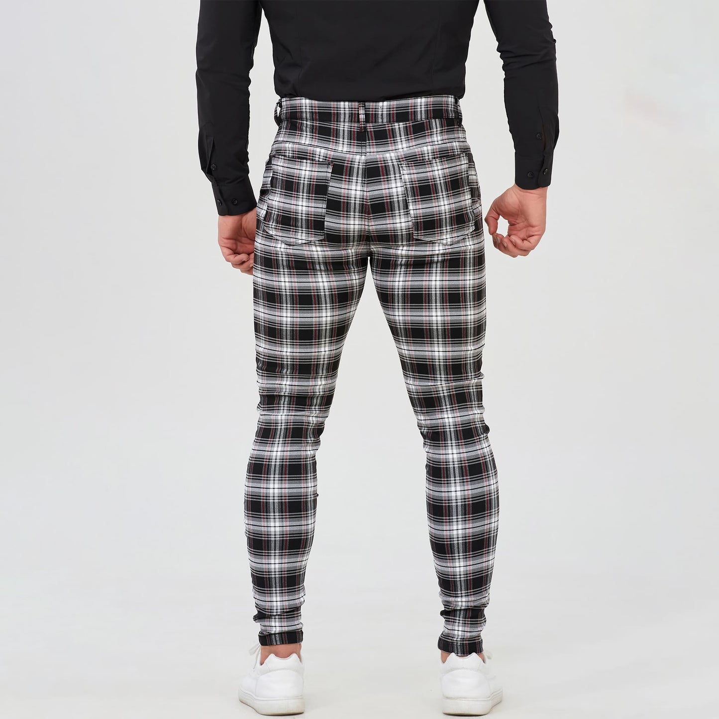 black and white tapered dress pants men slim  fit stretchy