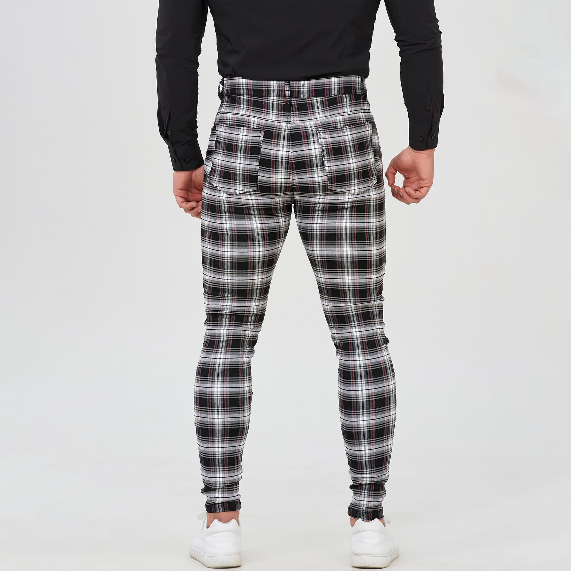 black and white tapered dress pants men slim  fit stretchy