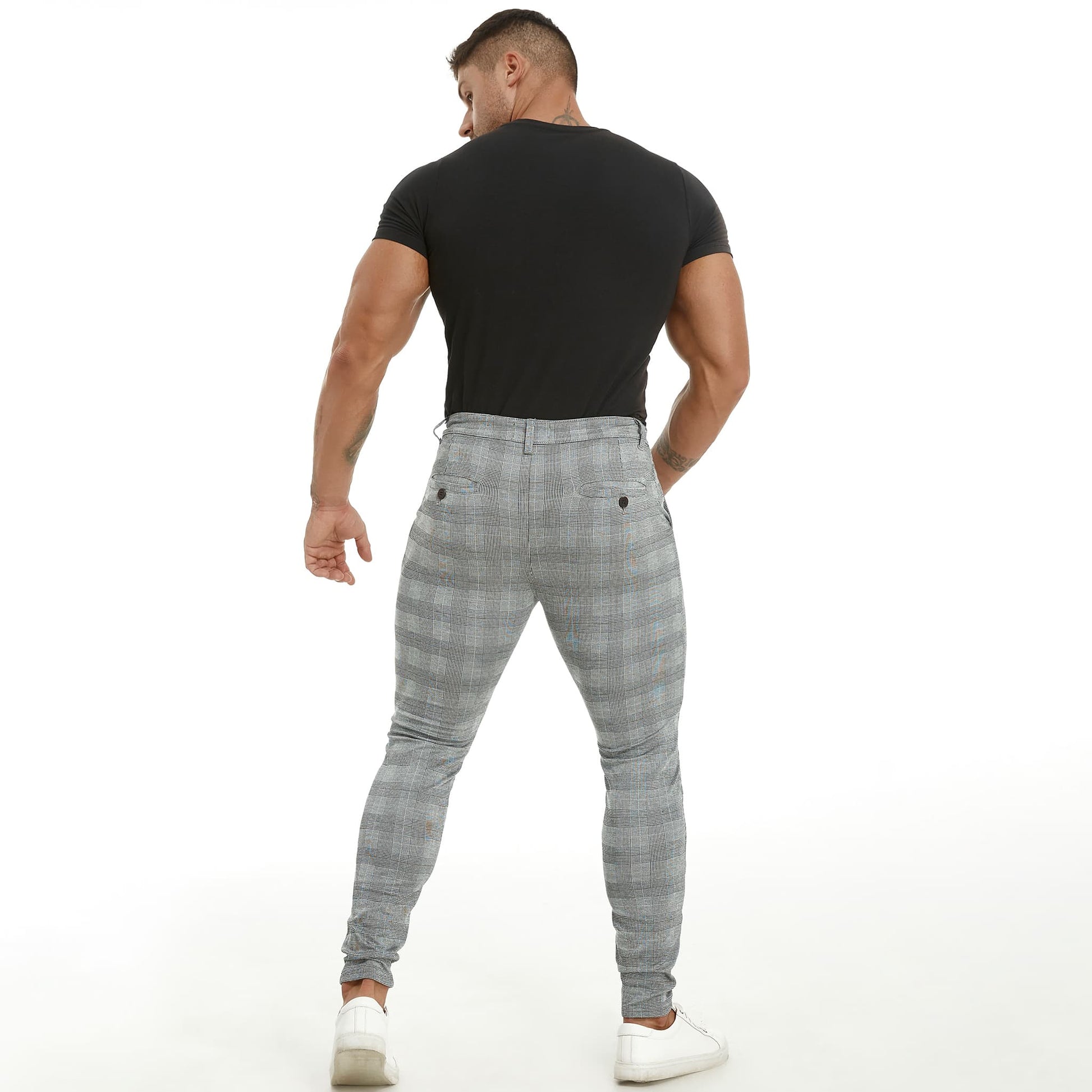 grey plaid slim fit stretchy tapered golf pants