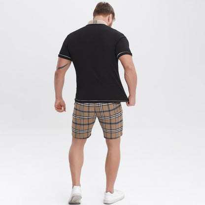 black textured waffle polo shirts for men slim fit stretchy