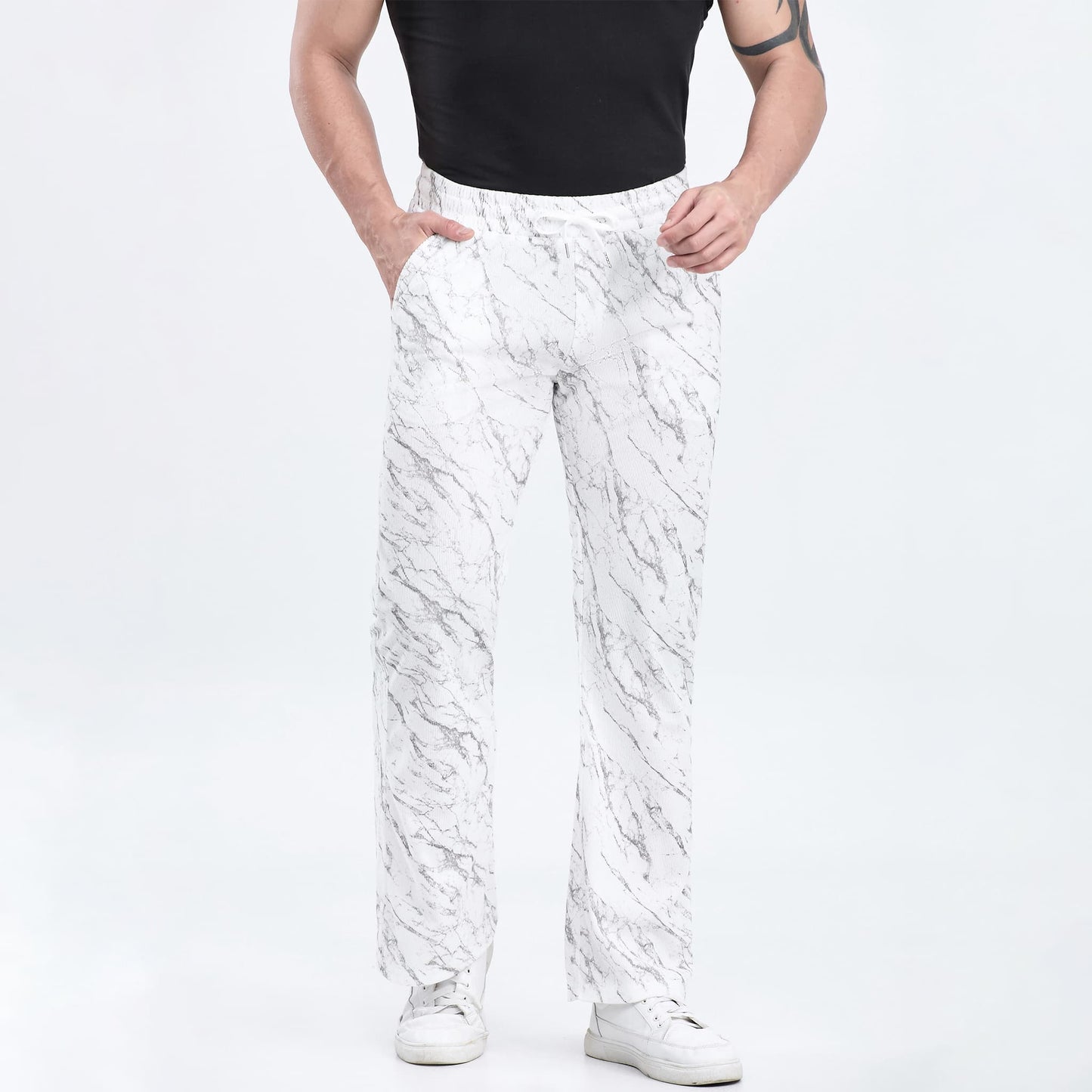white camouflage track pants men baggy drawstring waistband
