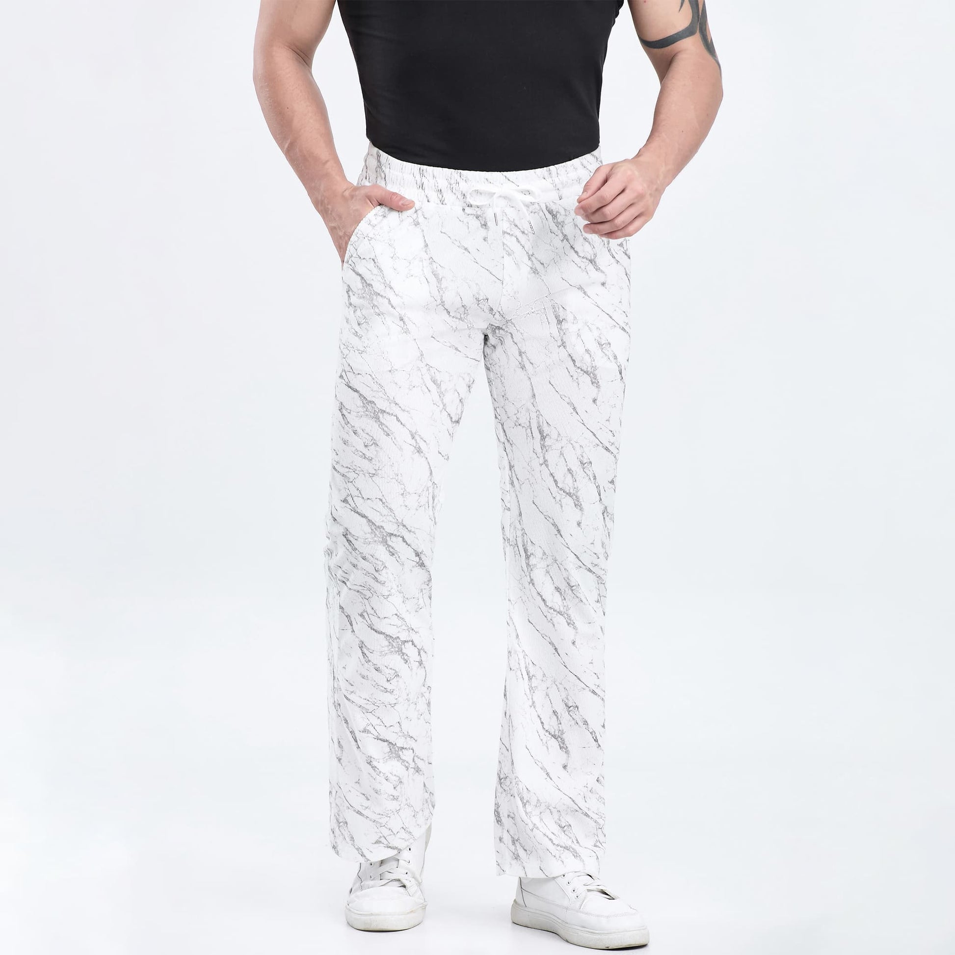 white camouflage track pants men baggy drawstring waistband