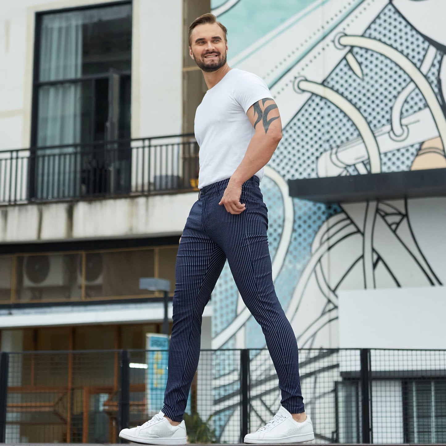 tuxedo pants for men satin stripe slim fit stretchy