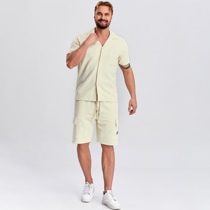 white outfit for men drawstring cargo embroidery shorts